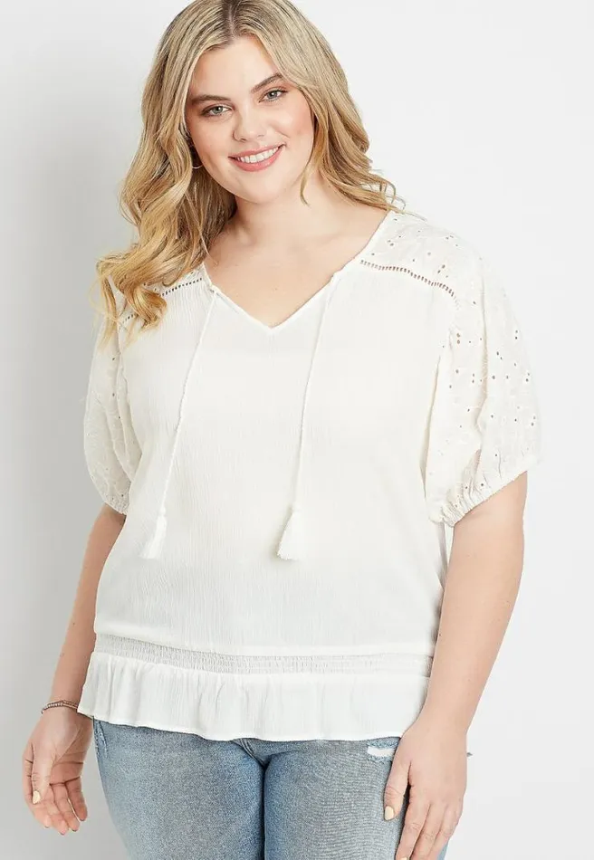 Plus Size White Eyelet Lace Puff Sleeve Top Women Maurices Plus Tops