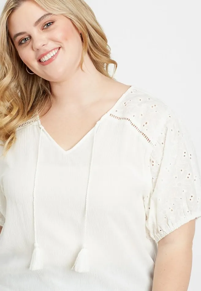 Plus Size White Eyelet Lace Puff Sleeve Top Women Maurices Plus Tops