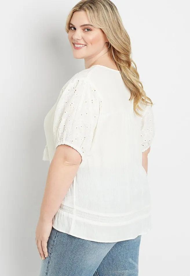 Plus Size White Eyelet Lace Puff Sleeve Top Women Maurices Plus Tops