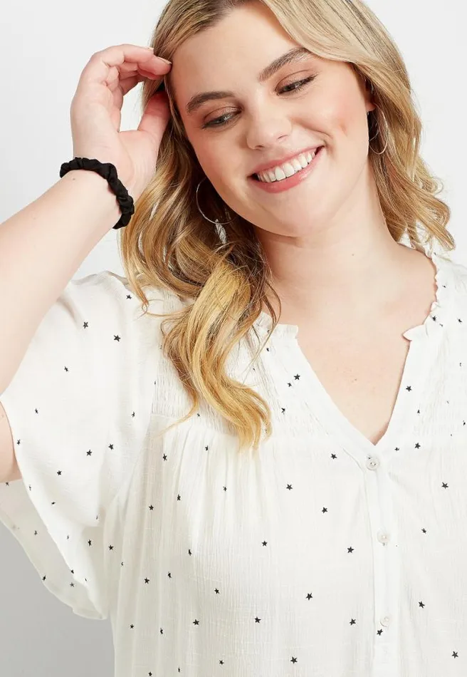 Plus Size White Star Flutter Sleeve Button Front Top Women Maurices Plus Tops