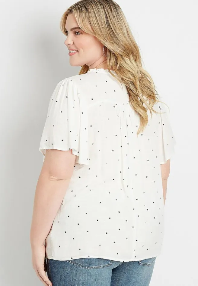 Plus Size White Star Flutter Sleeve Button Front Top Women Maurices Plus Tops