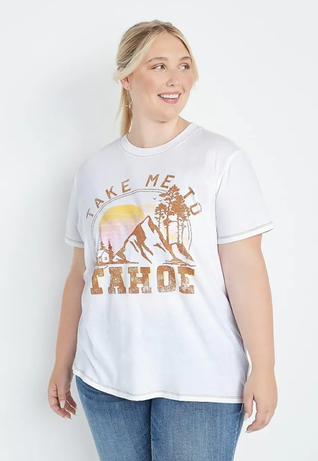 Plus Size White Tahoe Oversized Graphic Tee Women Maurices Plus Tops