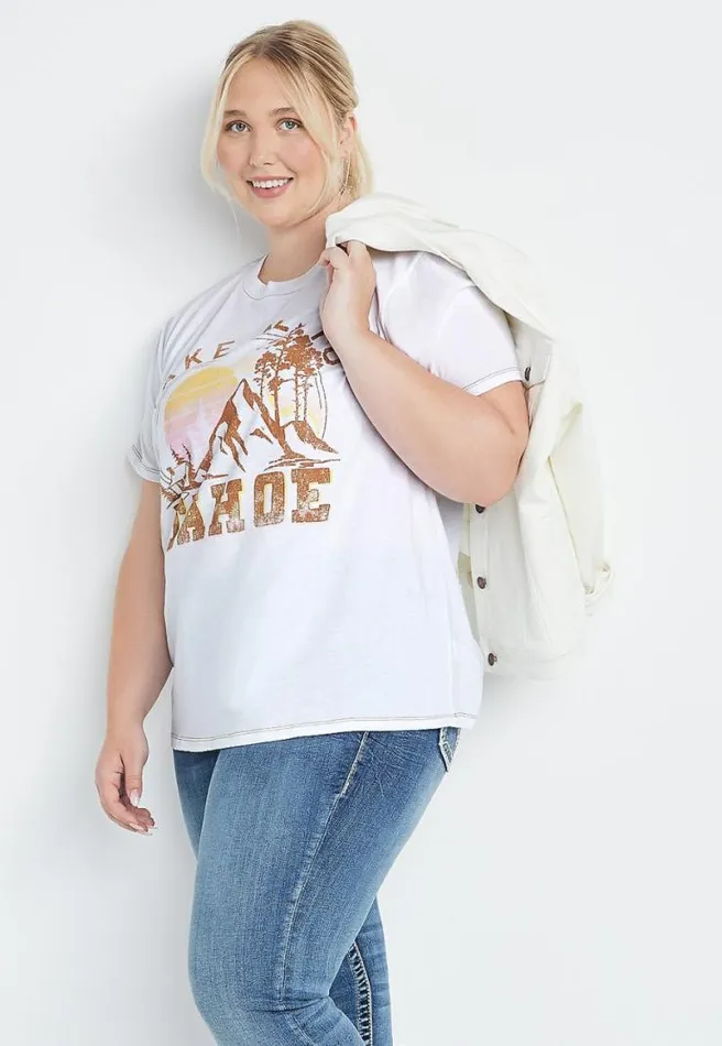 Plus Size White Tahoe Oversized Graphic Tee Women Maurices Plus Tops