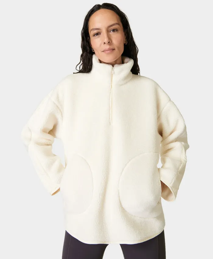 Plush Textured Half Zip Studio White Women Jumpers Hoodies Sweaty Betty