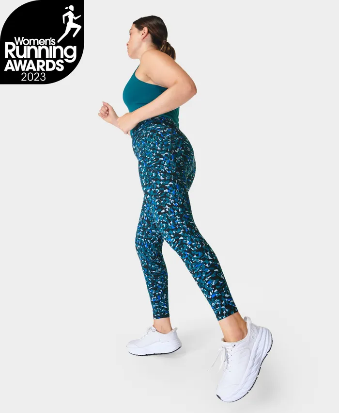 Pocketed Zero Gravity Running Leggings Blue Weave Print 8211 Sweaty Betty Women