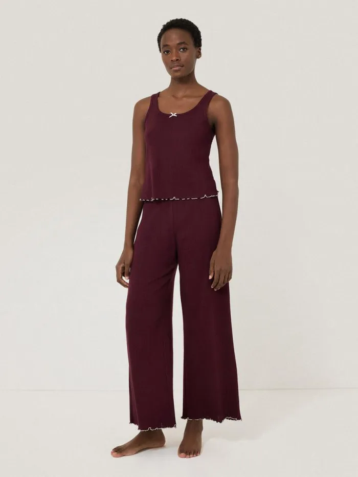 Pointelle Pyjama Trousers Burgundy Women Jigsaw Pyjamas and Loungewear
