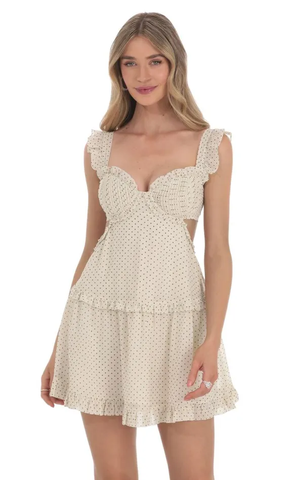 Polka Dot Cutout Dress Cream Women LUCY IN THE SKY Mini Dresses Polka Dot Cutout Dress Cream Women LUCY IN THE SKY Mini Dresses