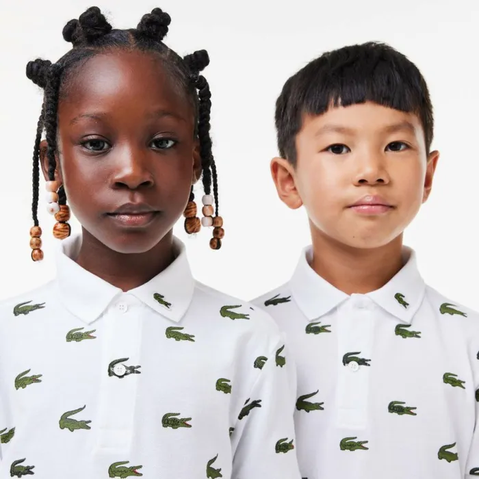Polos Kids Lacoste Kids039 Signature Print Cotton Polo White 001