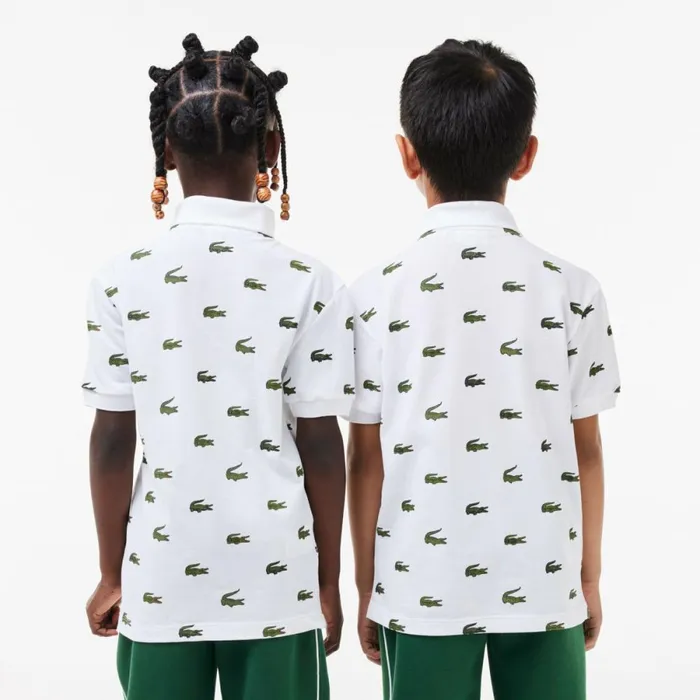 Polos Kids Lacoste Kids039 Signature Print Cotton Polo White 001