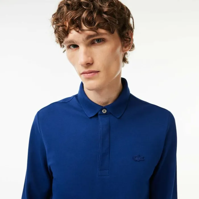 Polos Men Lacoste Men039s Smart Paris Long Sleeve Stretch Cotton Polo Methylene Blue F9f