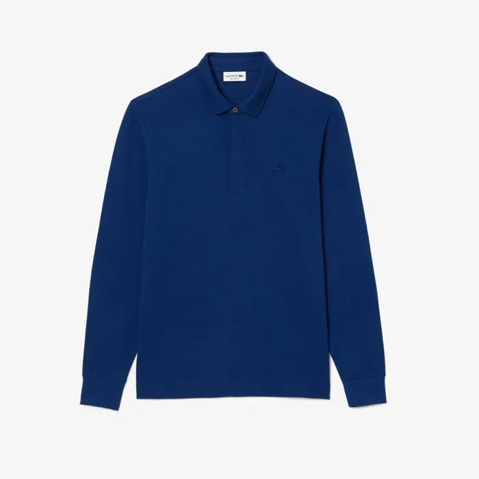 Polos Men Lacoste Men039s Smart Paris Long Sleeve Stretch Cotton Polo Methylene Blue F9f