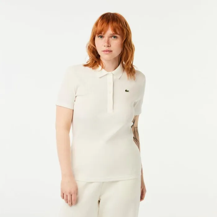 Polos Women Lacoste Women039s L12D Slim Fit Ribbed Cotton Polo White 70v