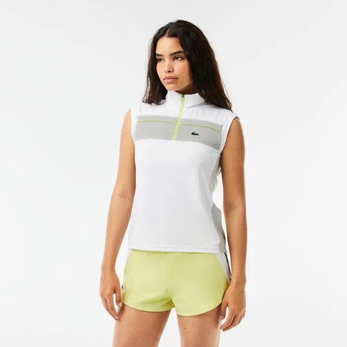 Polos Women Lacoste Women039s Ripstop Piqu UltraDry Tennis Polo White Grey Liw