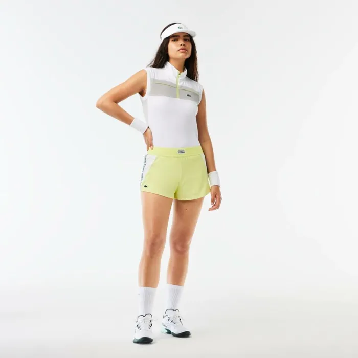 Polos Women Lacoste Women039s Ripstop Piqu UltraDry Tennis Polo White Grey Liw