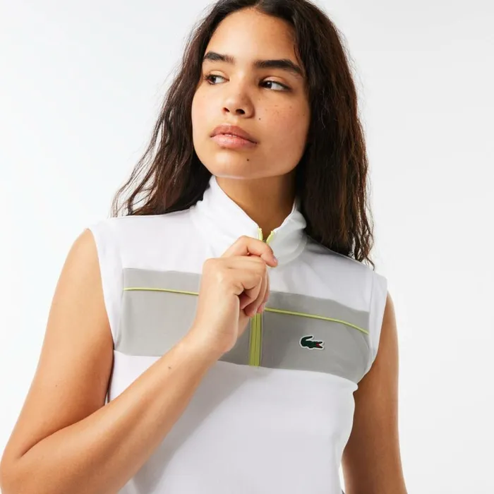 Polos Women Lacoste Women039s Ripstop Piqu UltraDry Tennis Polo White Grey Liw