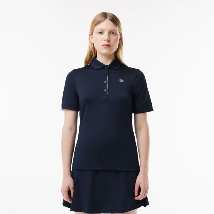 Polos Women Lacoste Women039s Stretch Jersey Golf Polo Navy Blue White 525