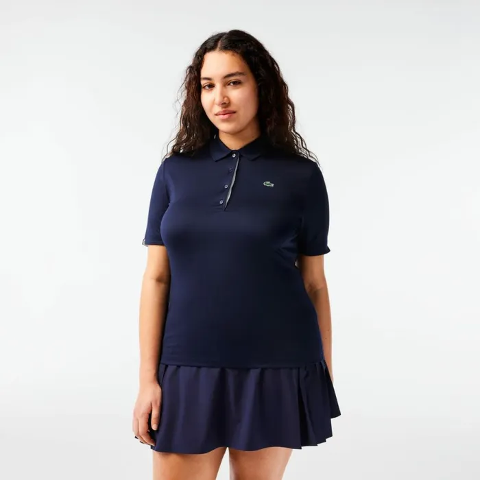 Polos Women Lacoste Women039s Stretch Jersey Golf Polo Navy Blue White 525