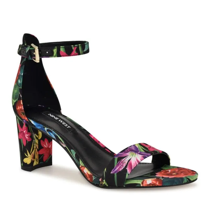 Pruce Ankle Strap Block Heel Sandals Black Floral Women Nine West Heels Pruce Ankle Strap Block Heel Sandals Black Floral Women Nine West Heels