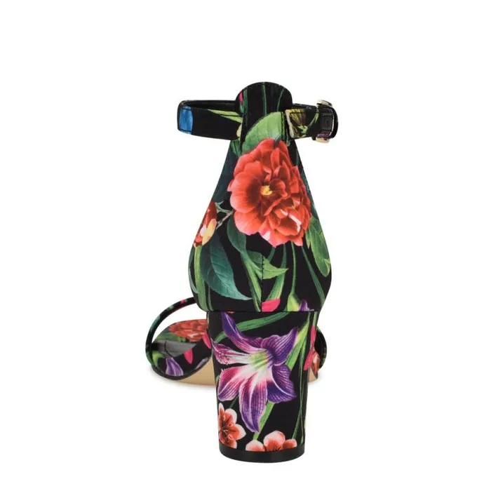 Pruce Ankle Strap Block Heel Sandals Black Floral Women Nine West Heels Pruce Ankle Strap Block Heel Sandals Black Floral Women Nine West Heels