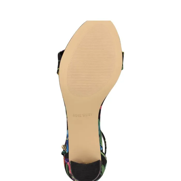 Pruce Ankle Strap Block Heel Sandals Black Floral Women Nine West Heels Pruce Ankle Strap Block Heel Sandals Black Floral Women Nine West Heels