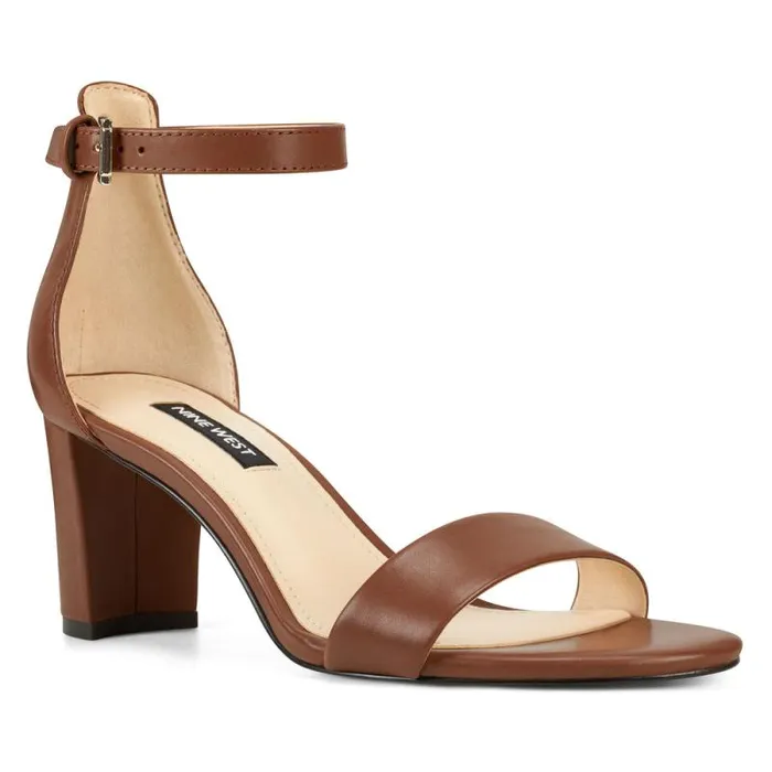 Pruce Ankle Strap Block Heel Sandals Dark Brown Leather Women Nine West Sandals Pruce Ankle Strap Block Heel Sandals Dark Brown Leather Women Nine West Sandals