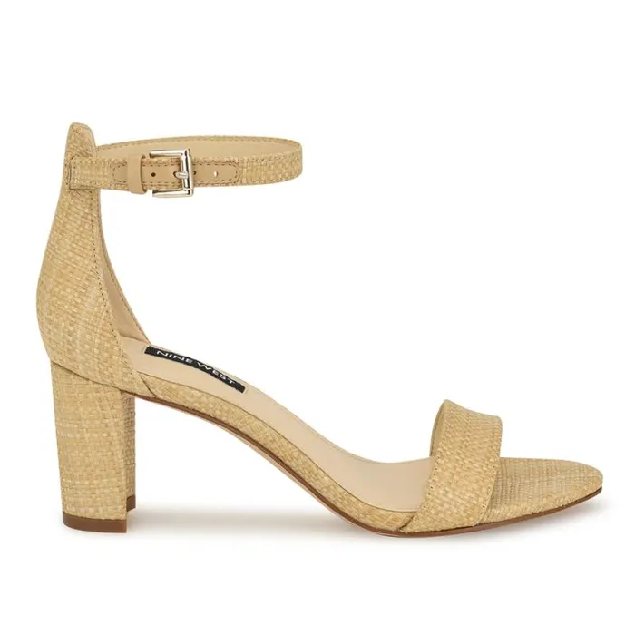 Pruce Ankle Strap Block Heel Sandals Light Natural Raffia Women Nine West Sandals