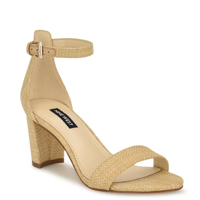 Pruce Ankle Strap Block Heel Sandals Light Natural Raffia Women Nine West Sandals