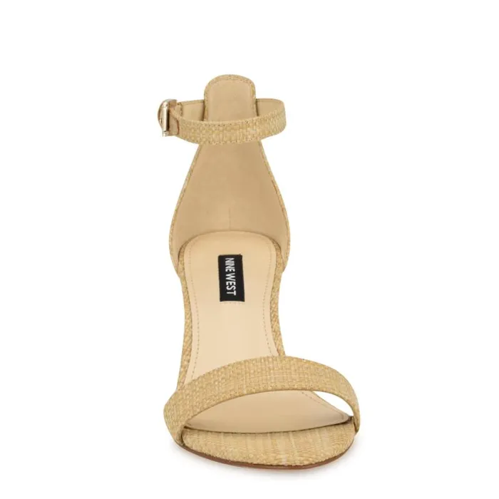 Pruce Ankle Strap Block Heel Sandals Light Natural Raffia Women Nine West Sandals