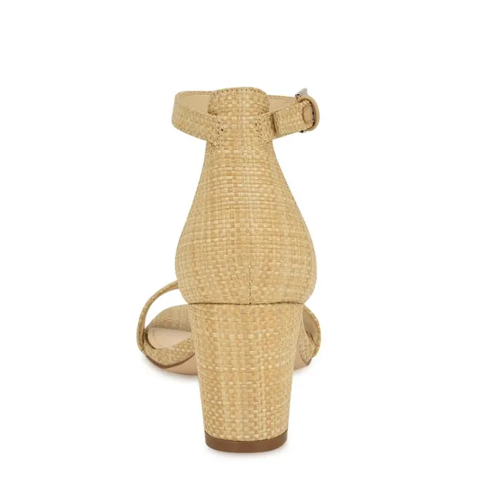 Pruce Ankle Strap Block Heel Sandals Light Natural Raffia Women Nine West Sandals