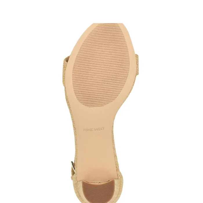 Pruce Ankle Strap Block Heel Sandals Light Natural Raffia Women Nine West Sandals