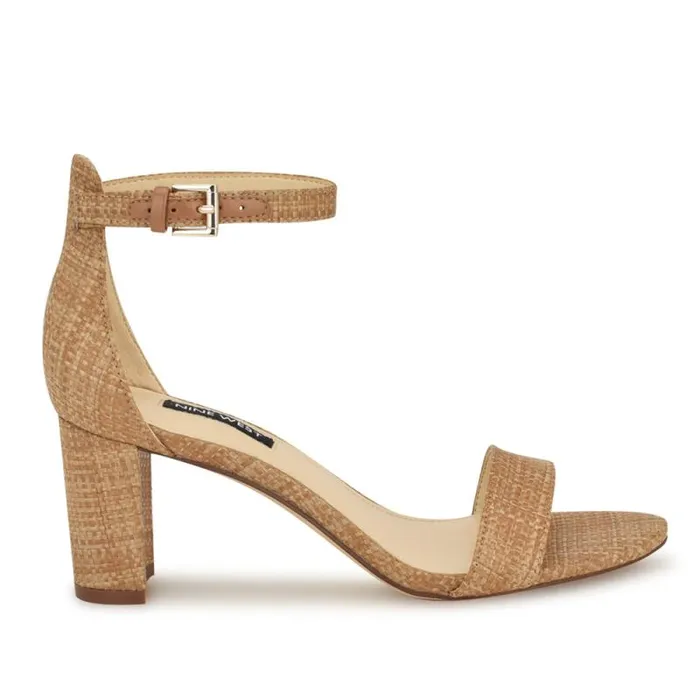 Pruce Ankle Strap Block Heel Sandals Natural Raffia Women Nine West Sandals