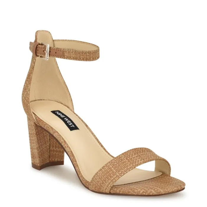 Pruce Ankle Strap Block Heel Sandals Natural Raffia Women Nine West Sandals