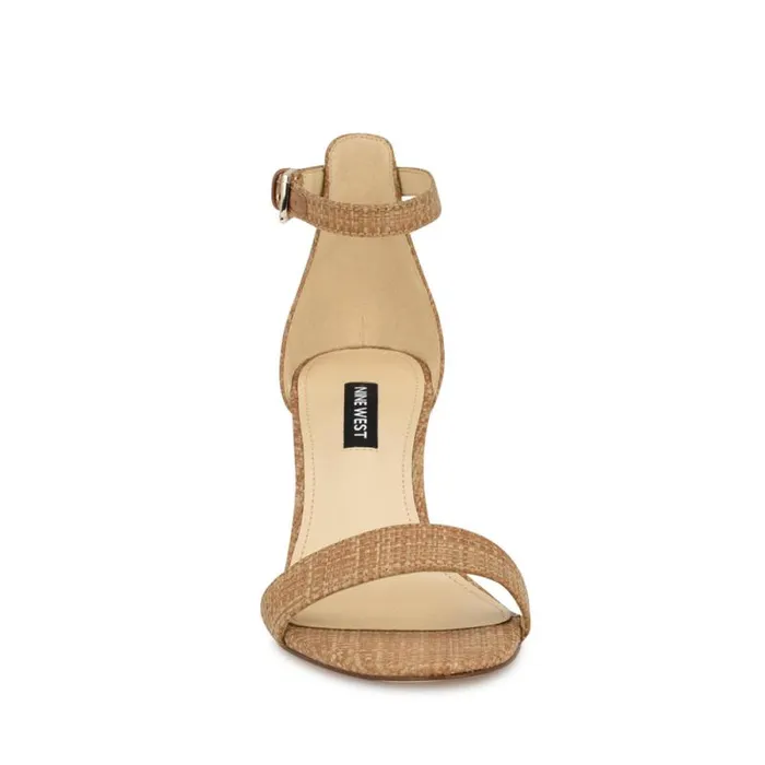 Pruce Ankle Strap Block Heel Sandals Natural Raffia Women Nine West Sandals