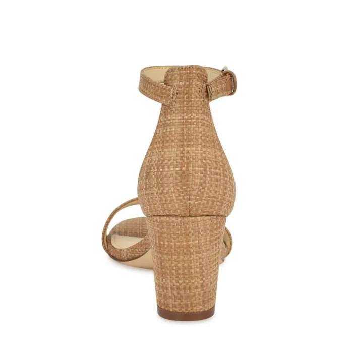 Pruce Ankle Strap Block Heel Sandals Natural Raffia Women Nine West Sandals