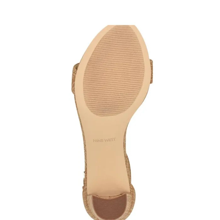 Pruce Ankle Strap Block Heel Sandals Natural Raffia Women Nine West Sandals