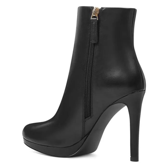 Quanette Platform Booties Black Leather Women Nine West Boots and Booties