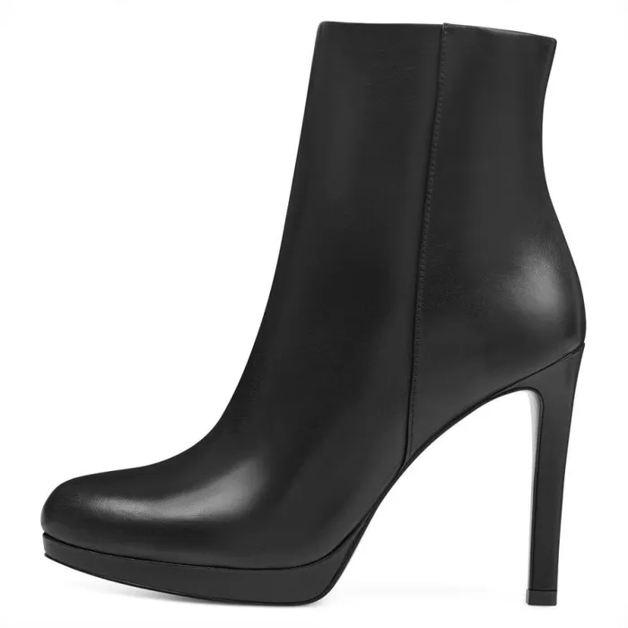 Quanette Platform Booties Black Leather Women Nine West Boots and Booties