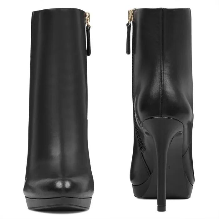 Quanette Platform Booties Black Leather Women Nine West Boots and Booties
