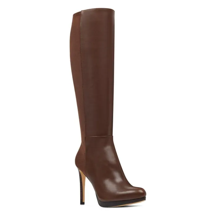 Quizme Platform Boots Brown Leathersuede Women Nine West Boots and Booties