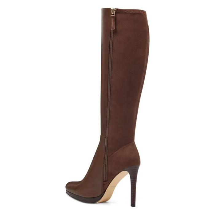 Quizme Platform Boots Brown Leathersuede Women Nine West Boots and Booties