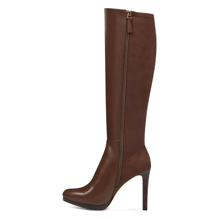 Quizme Platform Boots Brown Leathersuede Women Nine West Boots and Booties