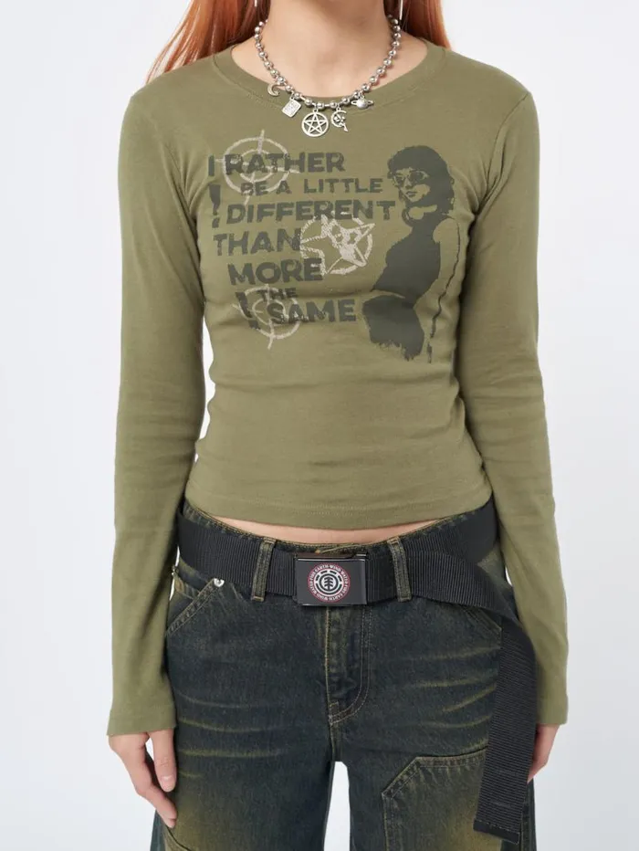 Rather Be Different Khaki Graphic Top Women Minga London Tops and TShirts