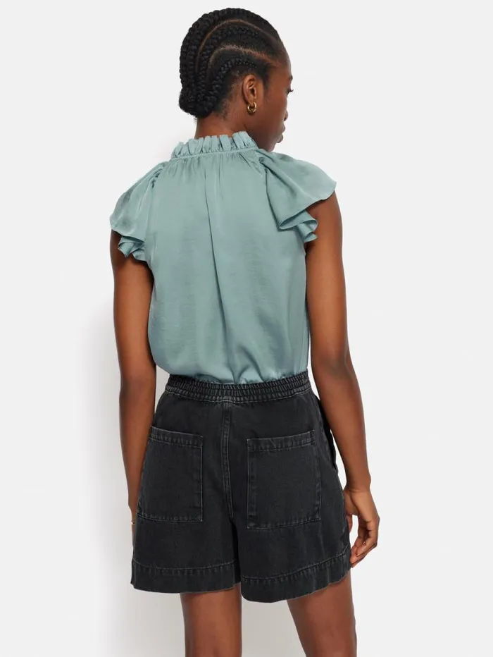 Recycled Satin Frill Neck Top Green Women Jigsaw Shirts and Tops