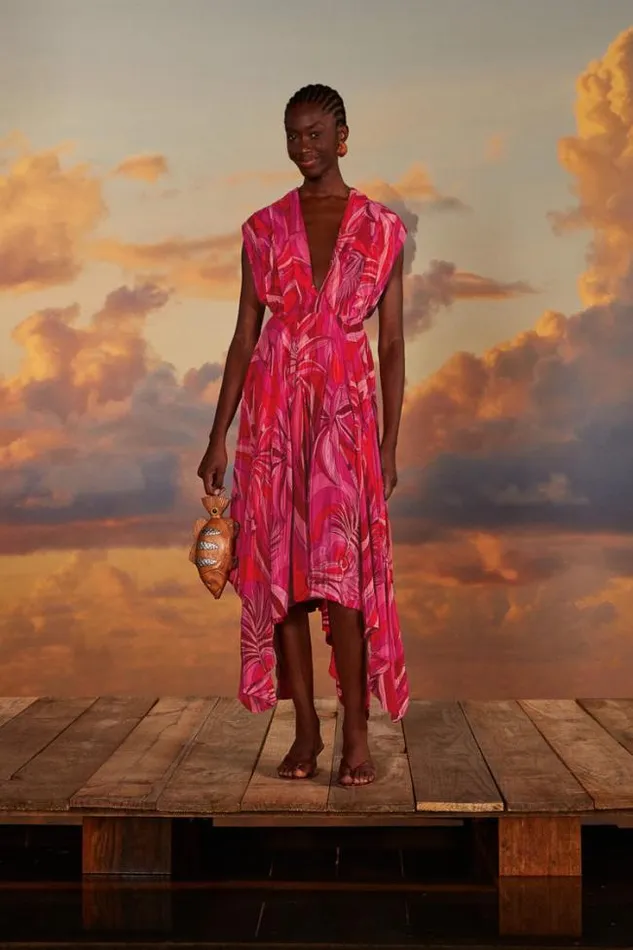 Red Endless Summer V Neck Midi Dress Women FARM Rio Midi Dresses