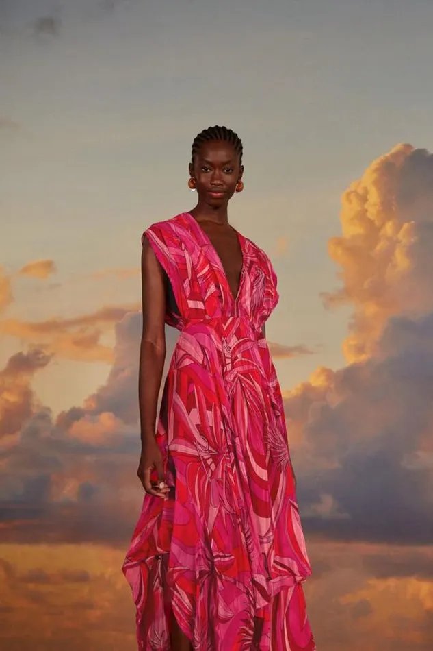 Red Endless Summer V Neck Midi Dress Women FARM Rio Midi Dresses