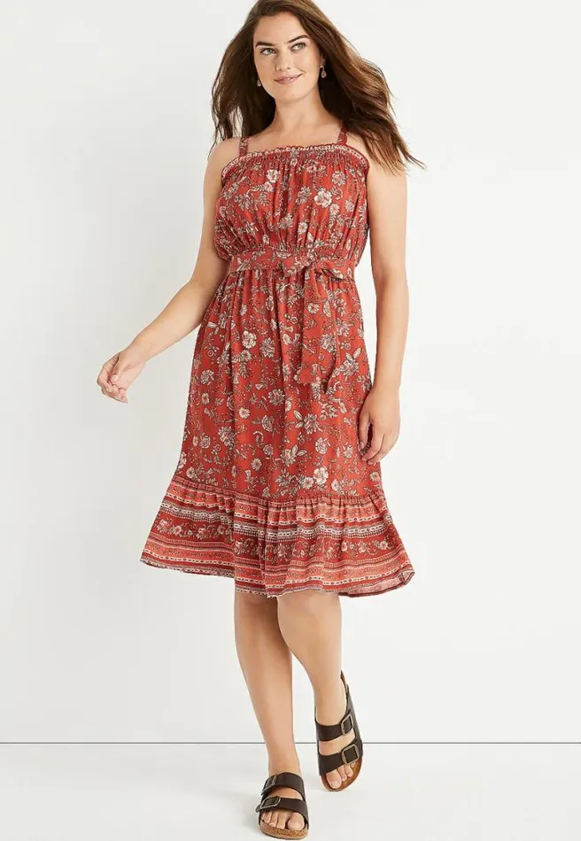 Red Floral Tie Waist Midi Dress Women Maurices Dresses and Jumpsuits