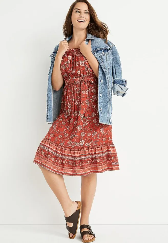 Red Floral Tie Waist Midi Dress Women Maurices Dresses and Jumpsuits