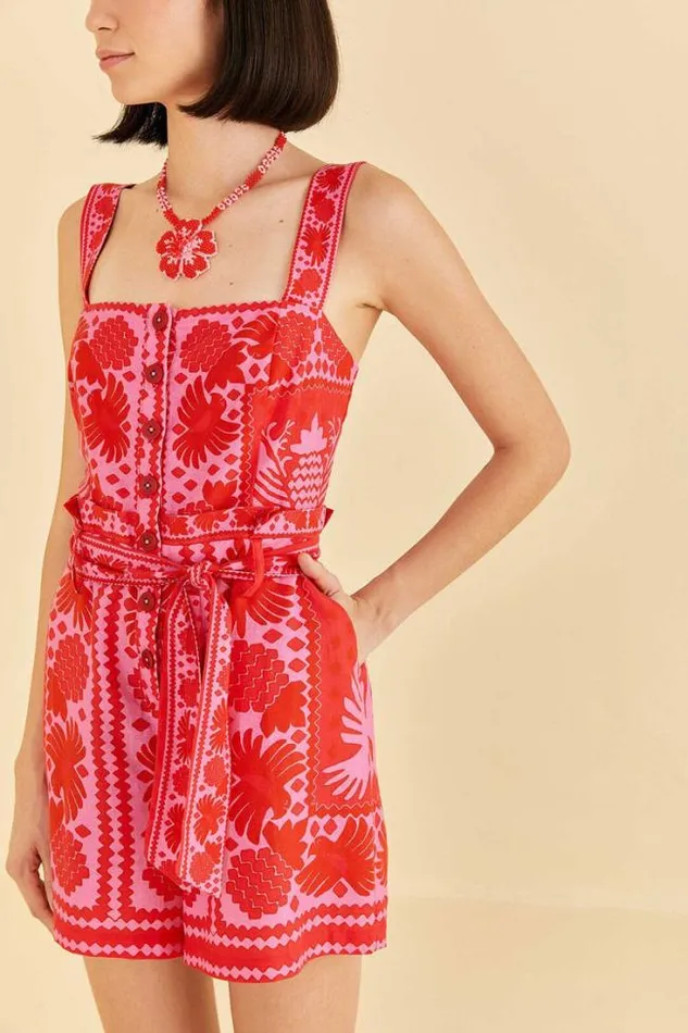 Red Jungle Scarf Romper Women FARM Rio Rompers