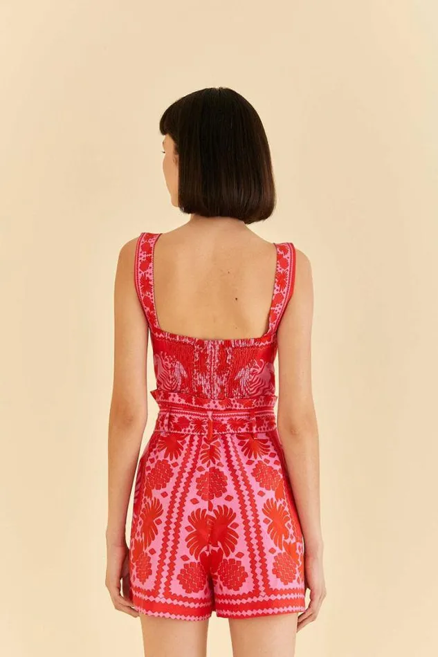 Red Jungle Scarf Romper Women FARM Rio Rompers