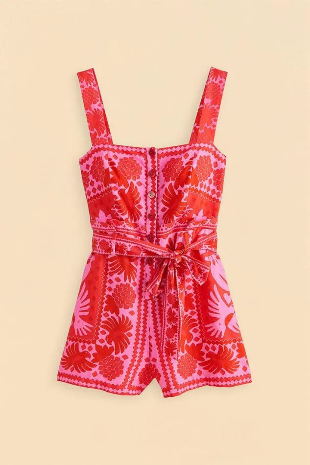 Red Jungle Scarf Romper Women FARM Rio Rompers